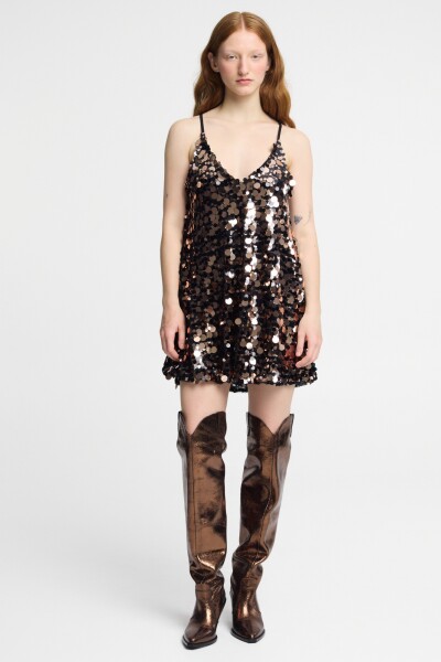 Vestido corto lentejuelas Marron