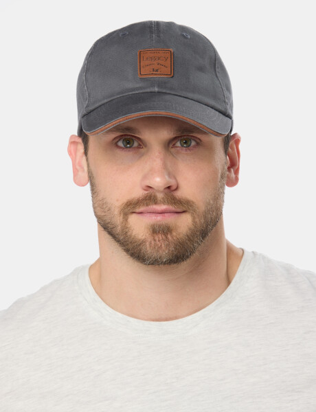 GORRO VISERA DE LONA CON PARCHE DE CUERO Gris