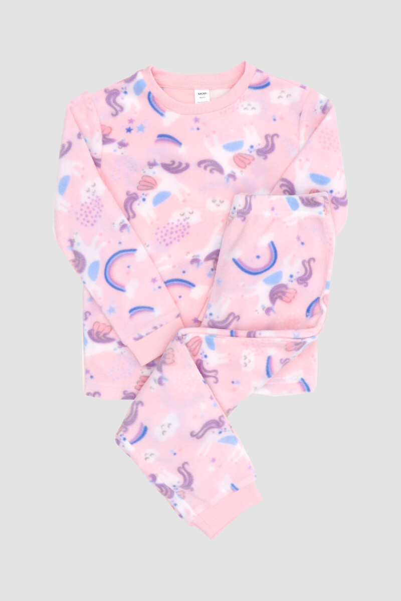 Pijama infantil polar unicornios y arcoiris Rosado