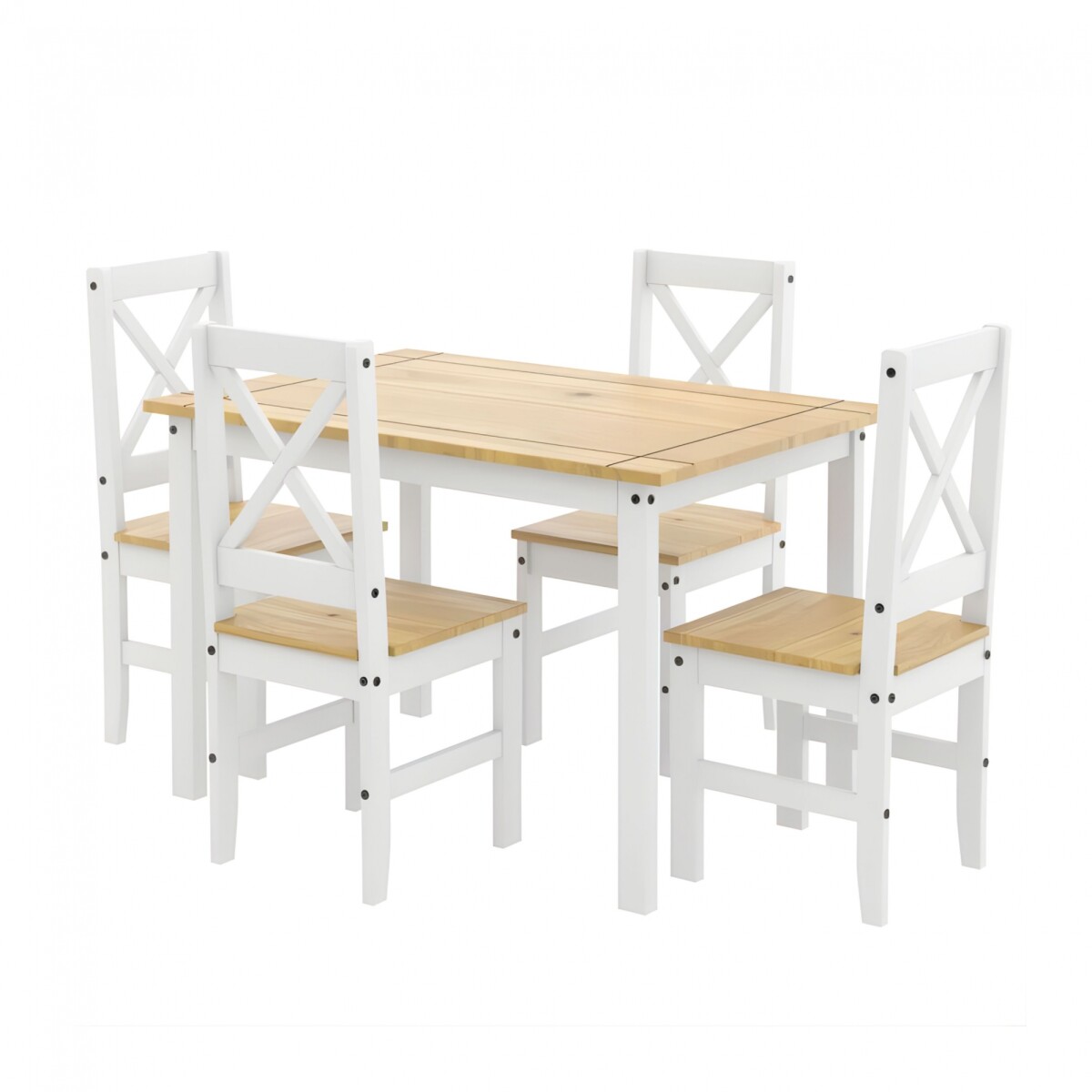 Juego de comedor 4 sillas - Madera maciza - Cruceta 