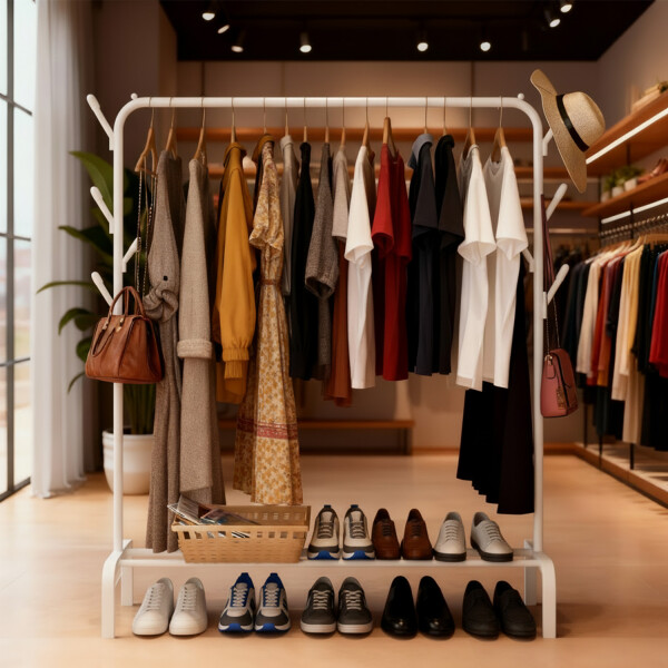 Perchero Para Ropa Con Perchas Ganchos Armario de Metal con Estante Zapatero Imback Color Blanco Perchero Para Ropa Con Perchas Ganchos Armario de Metal con Estante Zapatero Imback Color Blanco