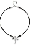COLLAR DE CUERO Y LIBÉLULA BAÑADA EN PLATA DE LEY PLATA / BLANCO