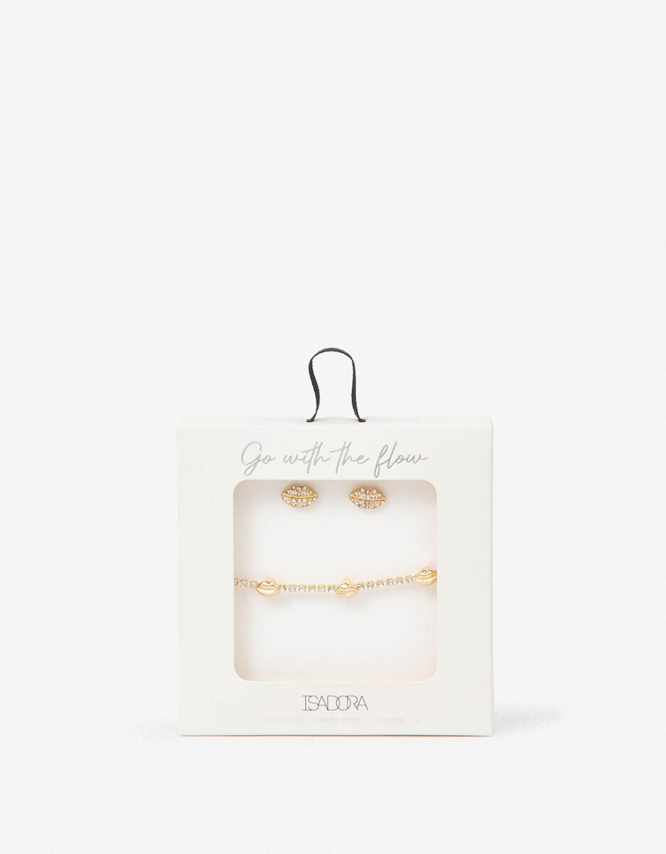 Set De Aros Pasantes Y Choker Boquitas 