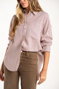 Camisa Rayada Con Lino Burdeos