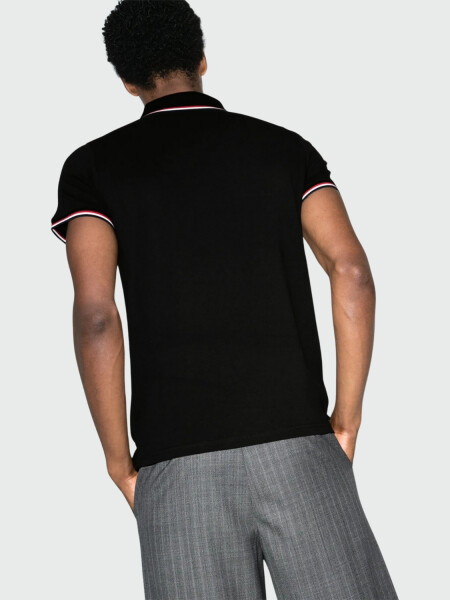 Moncler - Polo de Piqué de Algodón con Ribetes Tricolor Negro