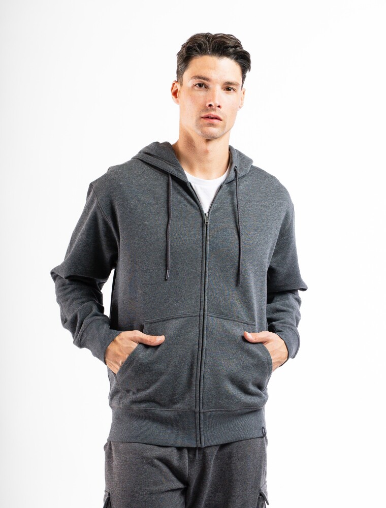 Canguro de Felpa Oversized con Cierre Gris Oscuro Melange