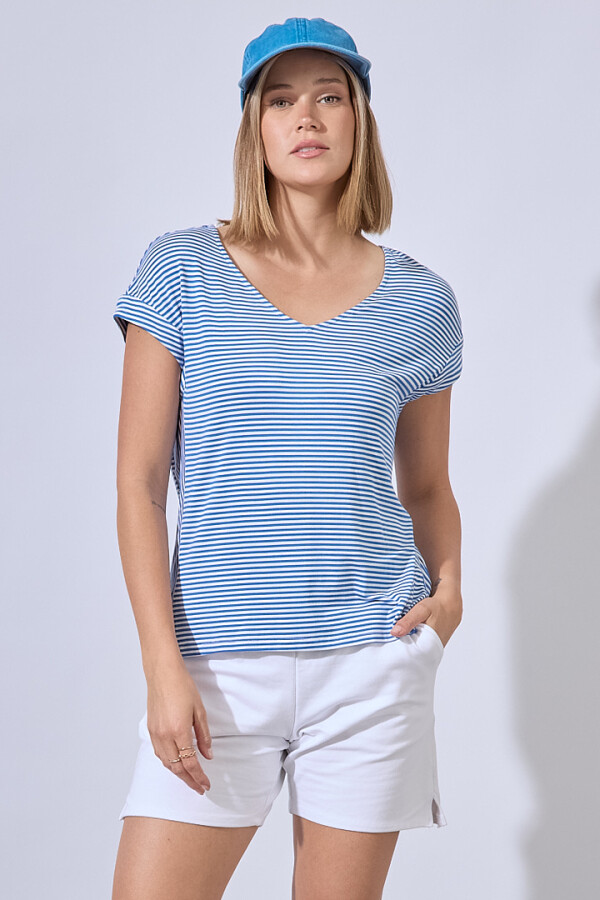 Remera Lineas BLANCO/AZUL