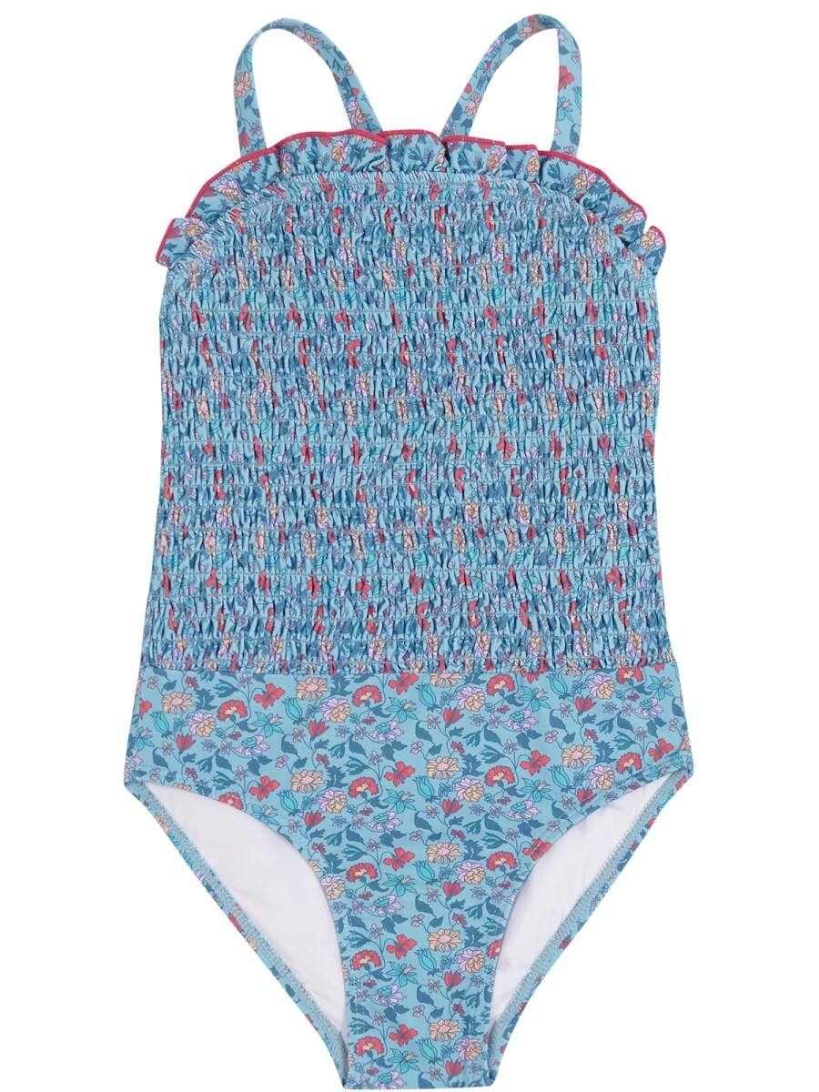 Bañador Estampado Flores Azul Claro