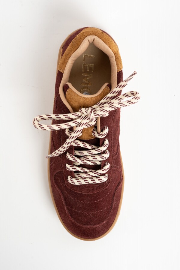 Zapatilla Gamuza Combinada Burdeos