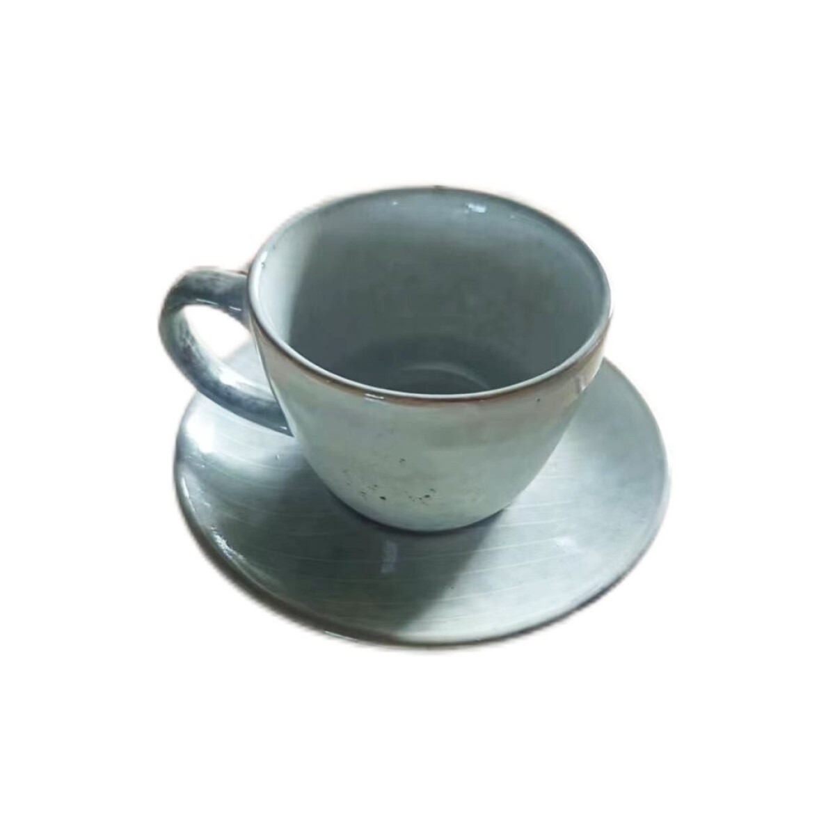 TAZA 325ML C/PLATO D15CM RAYITAS GRIS 