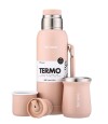 Kit Termo 1Lt Con Base De Silicona + Mate De Acero Tradicional Rosado