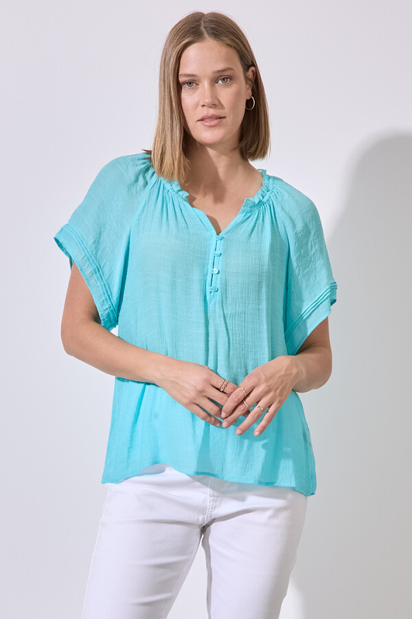 Blusa Botones TURQUESA