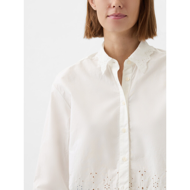 LS CROPPED SHIRT - EYELET HEM NEW OFF WHITE