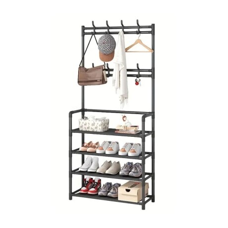 Perchero Recibidor Estanteria Metalica Organizador Multiuso Color Negro