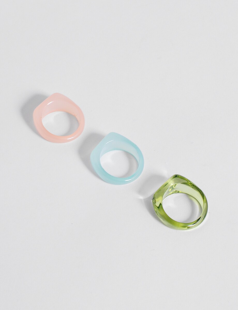 Set de tres anillos transparencia aleacion 18 mm - multicolor 