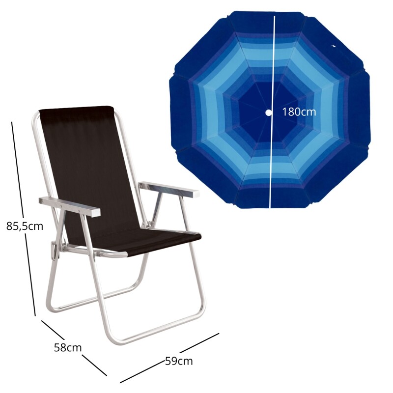 Set x2 Silla Alta Conforto Aluminio + Sombrilla NEGRO