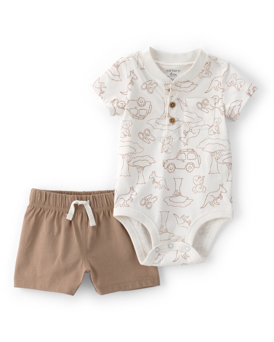 Set dos piezas de algodón, short y body henley, diseño safari 