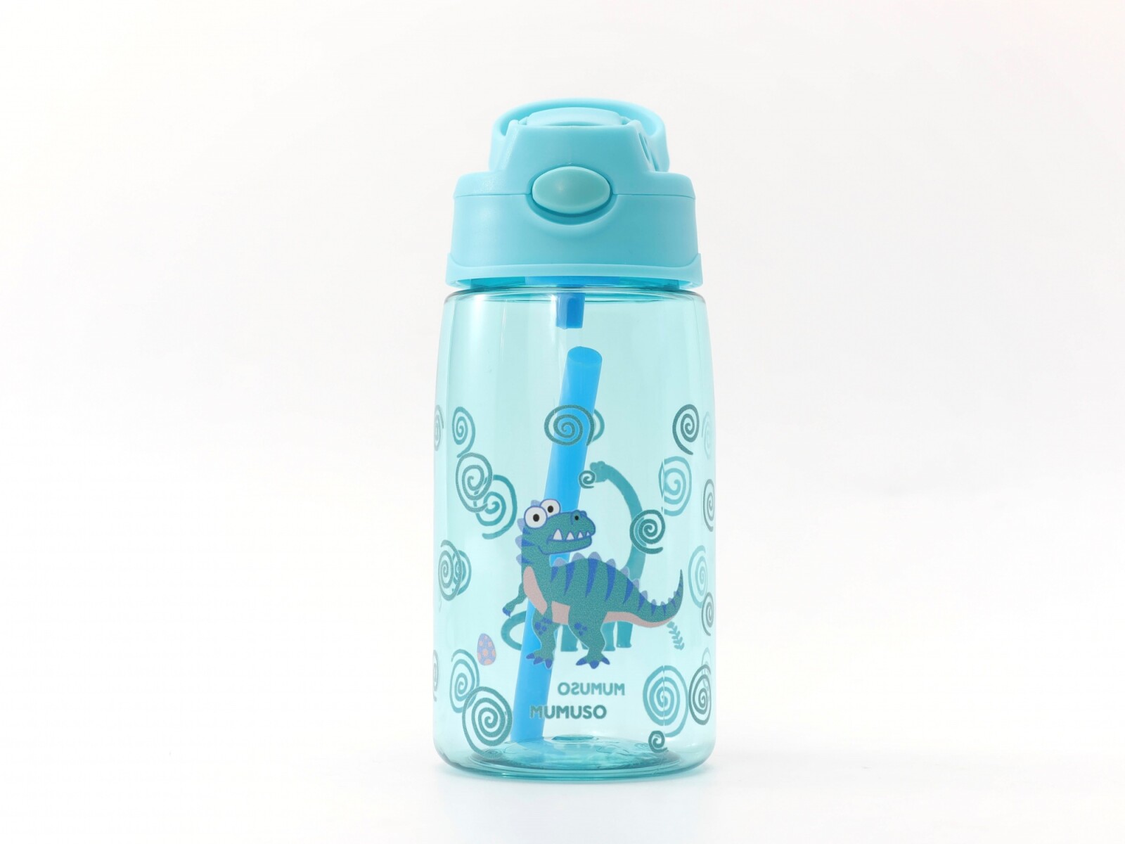 BOTELLA DE AGUA DE PLÁSTICO CON TAPA ABATIBLE Y PAJITA (DINOSAUR PARADISE/480 ML 