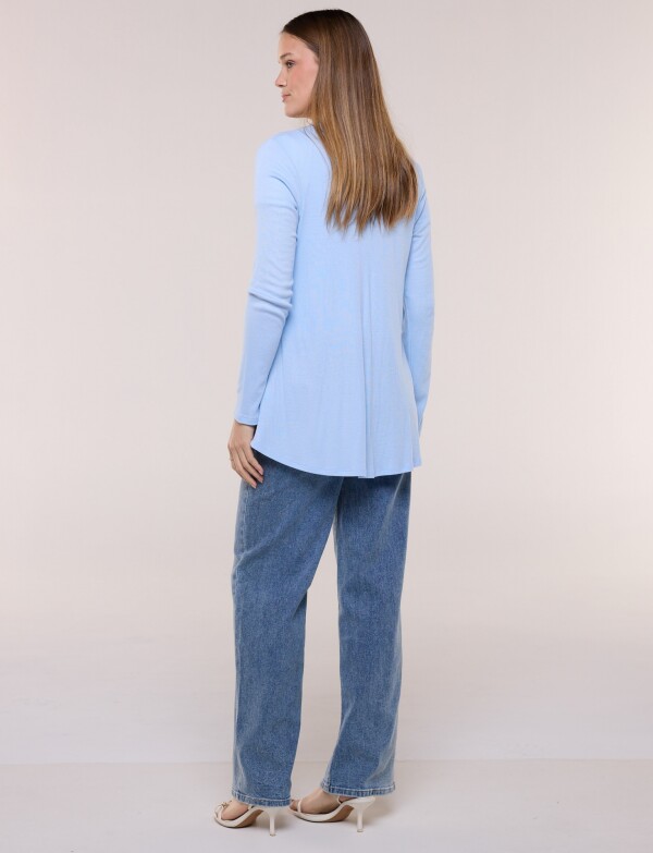 Cardigan De Punto Acanalado CELESTE