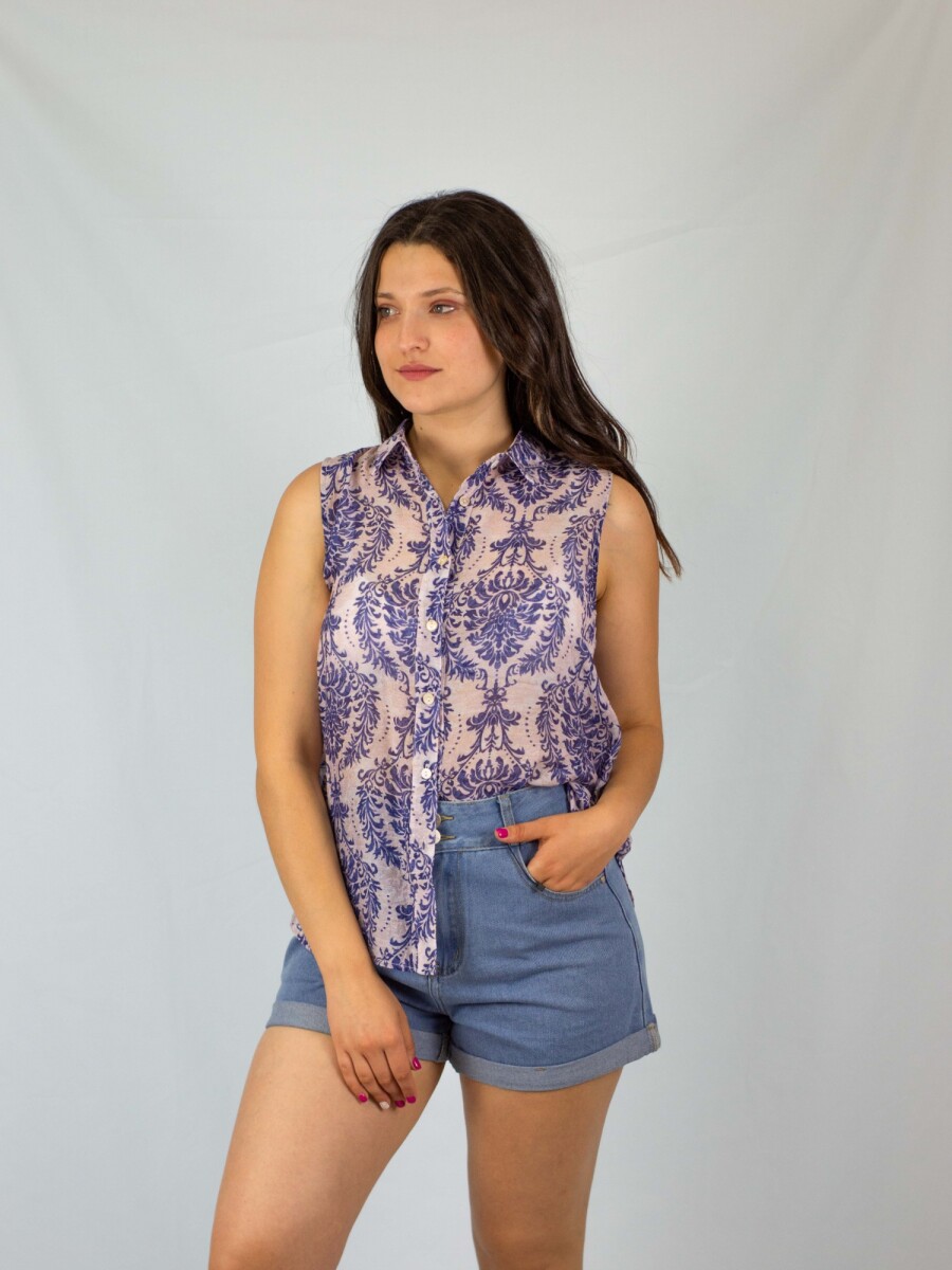Camisa Sin Mangas Leaves Flower - Blue 