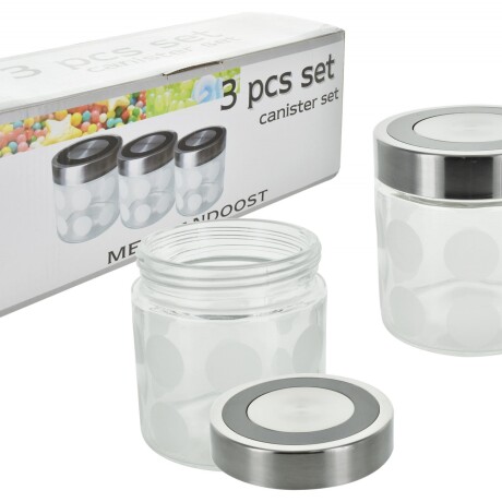 TARROS VIDRIO PARA COCINA X3 TAPA METAL DISEÑO LUNARES CAJA COLOR 19057 Q3 TARROS VIDRIO PARA COCINA X3 TAPA METAL DISEÑO LUNARES CAJA COLOR 19057 Q3