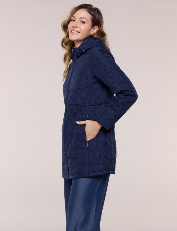 Campera Larga Capitoneada Con Capucha Desmontable AZUL