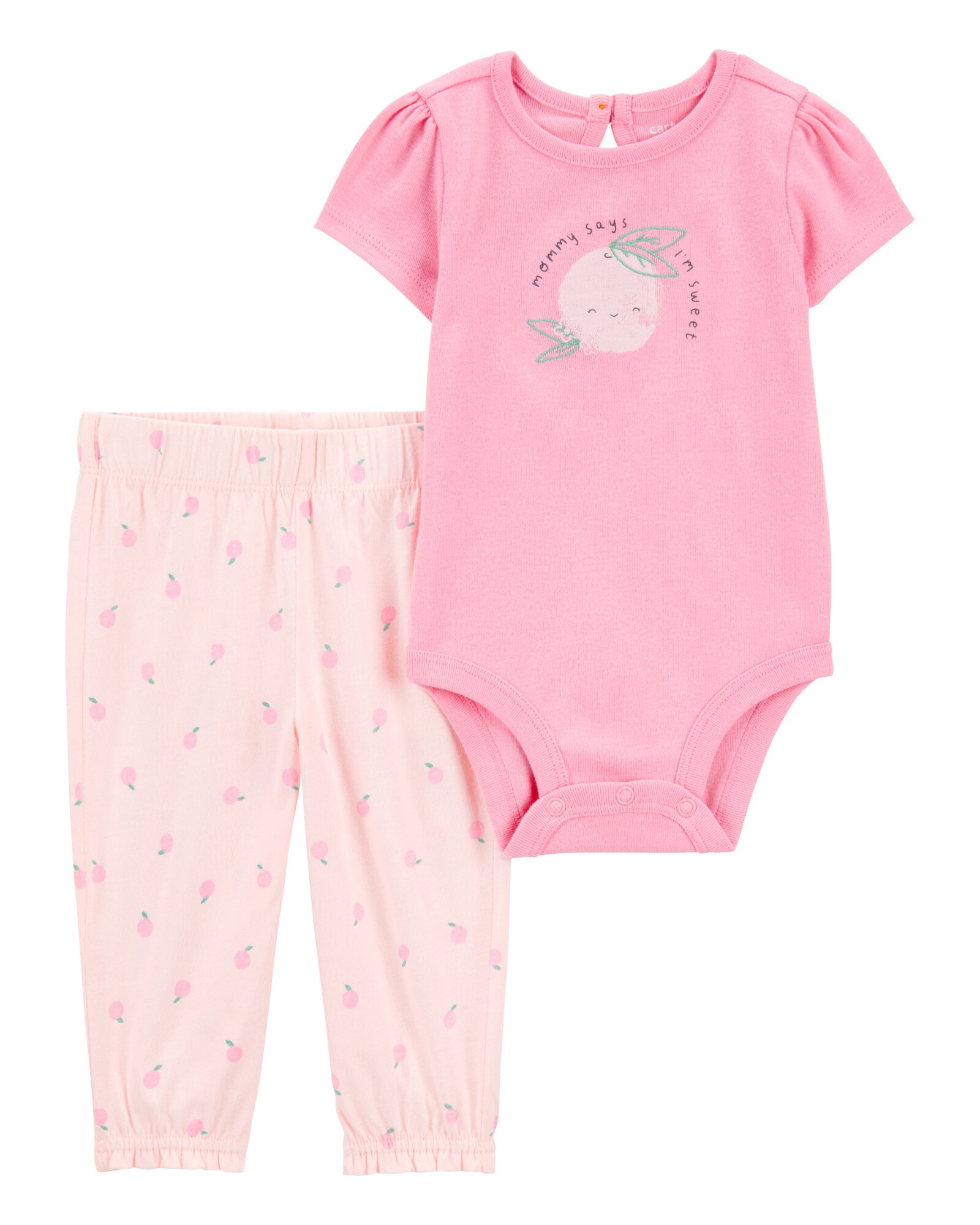 Set dos piezas de algodón, pantalón y body, diseño duraznos Sin color