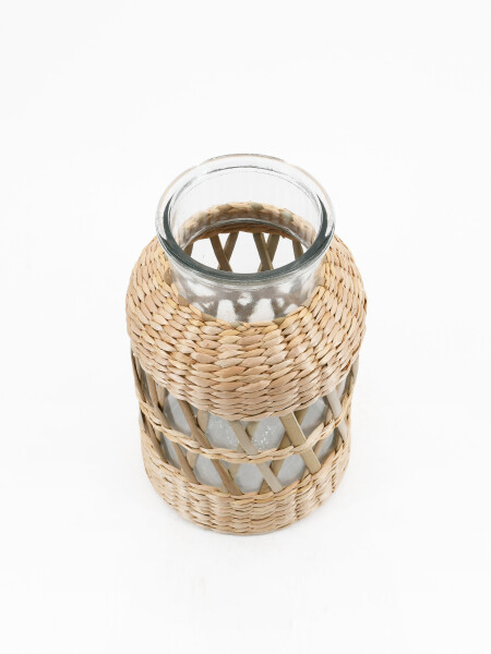 FLORERO BIBI VIDRIO Y FIBRA BEIGE