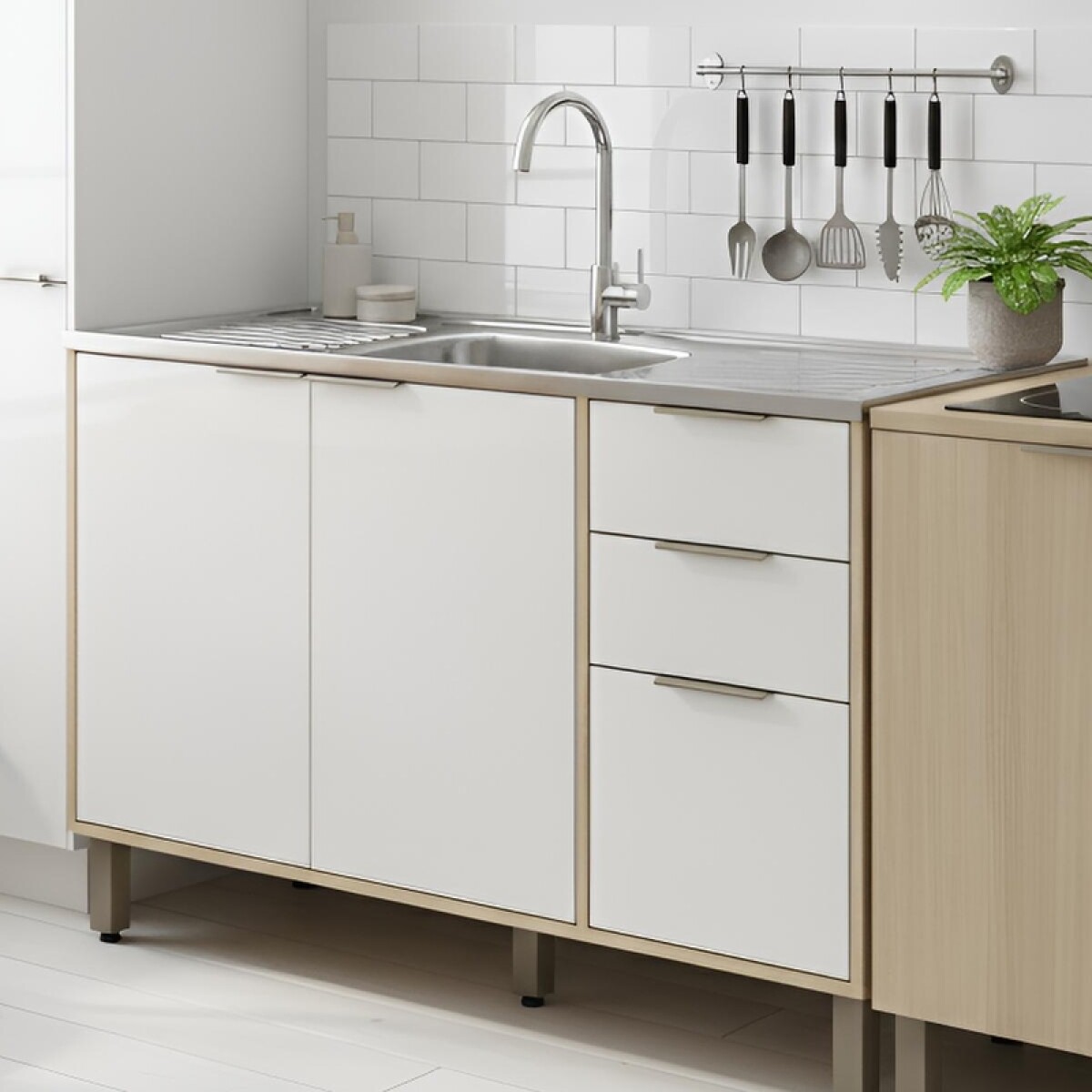 Bajo Mesada 120 cm 3 Puertas 2 Cajones Gloria MDP 15mm y Pileta Tramontina Central 