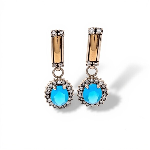 Caravanas Colgante Halo-Plata y oro-Topacio azul y Zirconia-CA5030 conpiedra