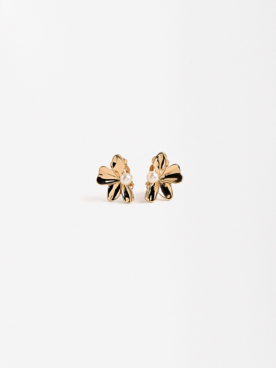 Pendientes Media Flor Con Perla dorado