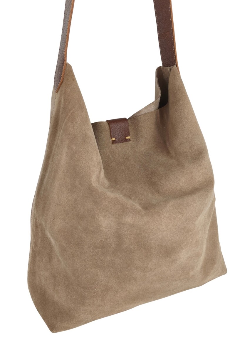 Tote bag de cuero con gamuza Beige