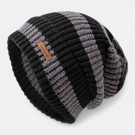 Gorro Knit Nórdico De Abrigo Rayas Negro Gris