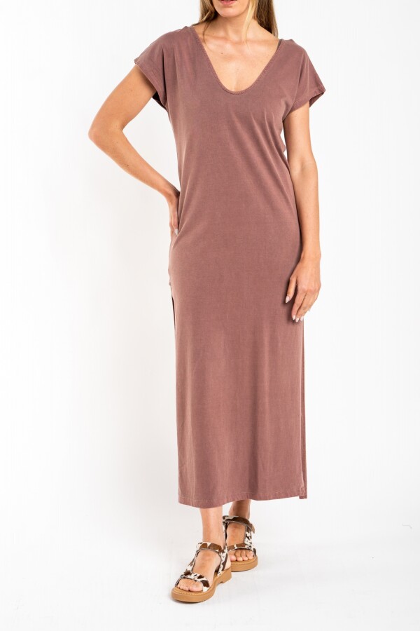 Vestido Algodon Lavado Marron
