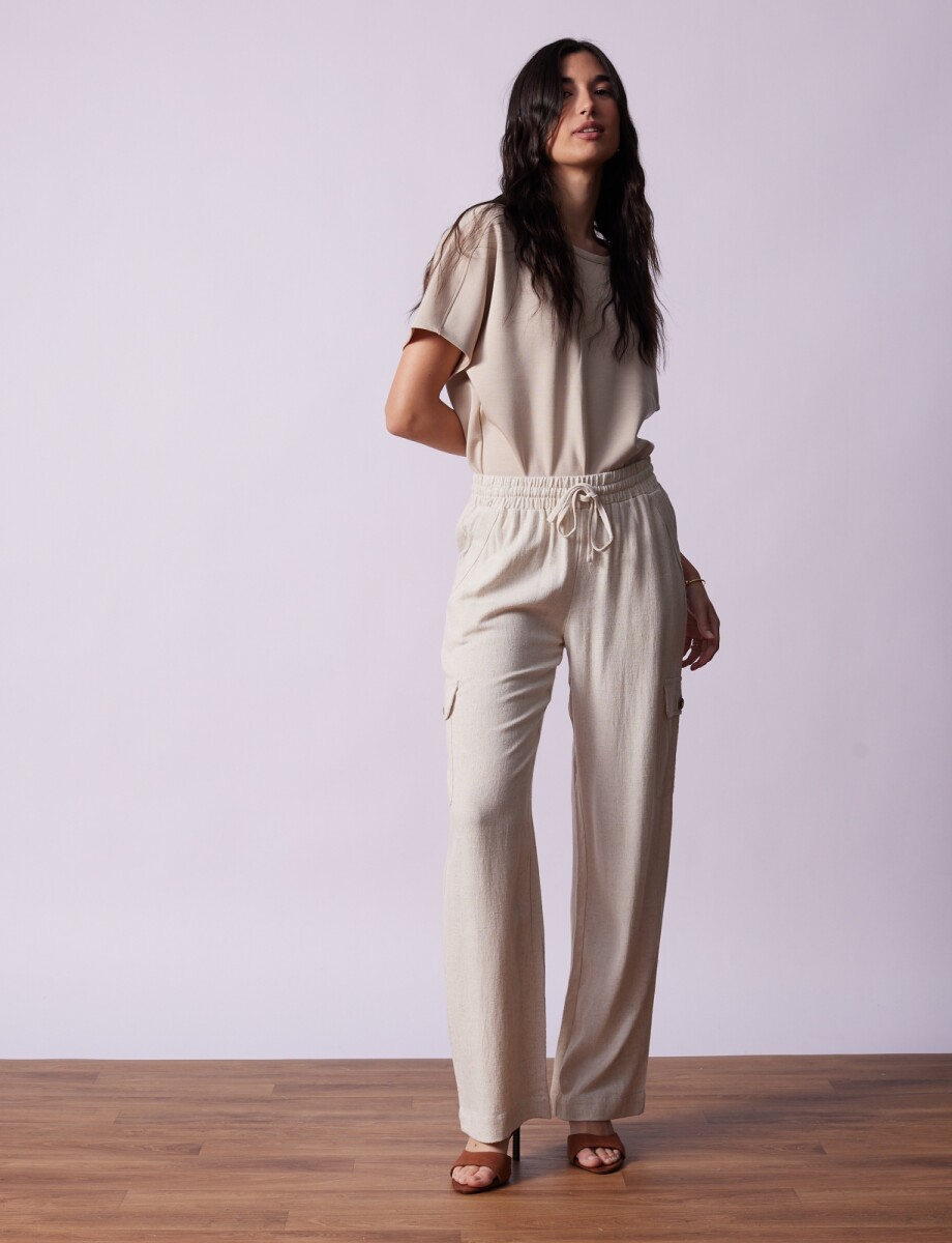 Pantalon Cargo Lino - Beige Claro 