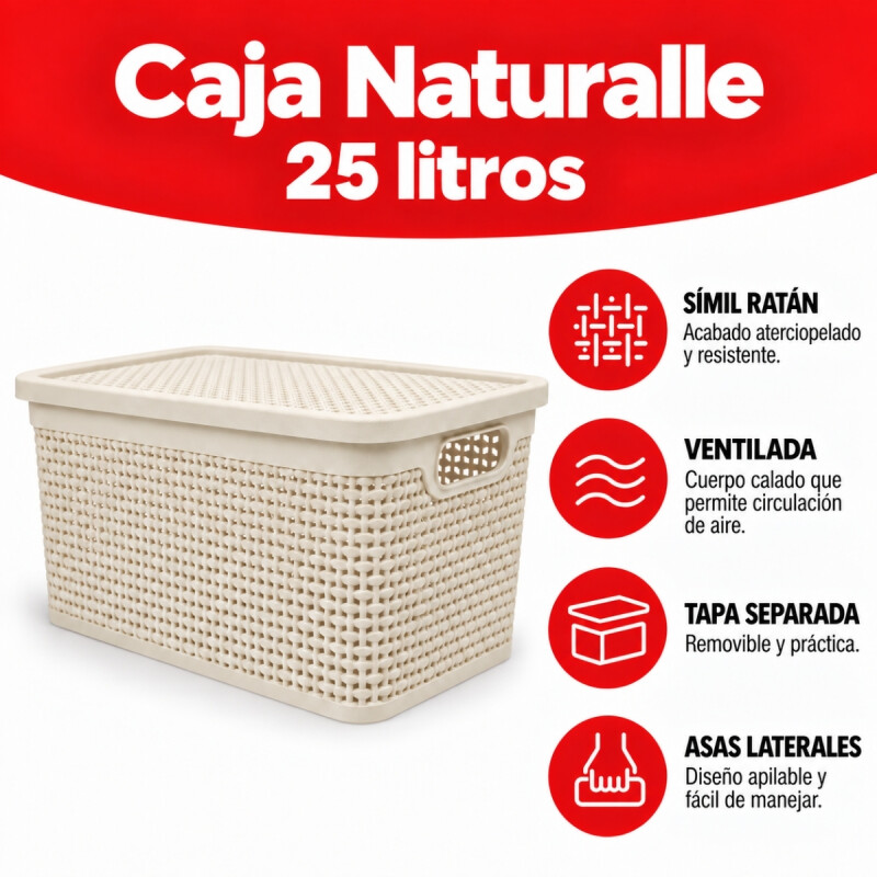 Caja simil ratán 25 lts BEIGE
