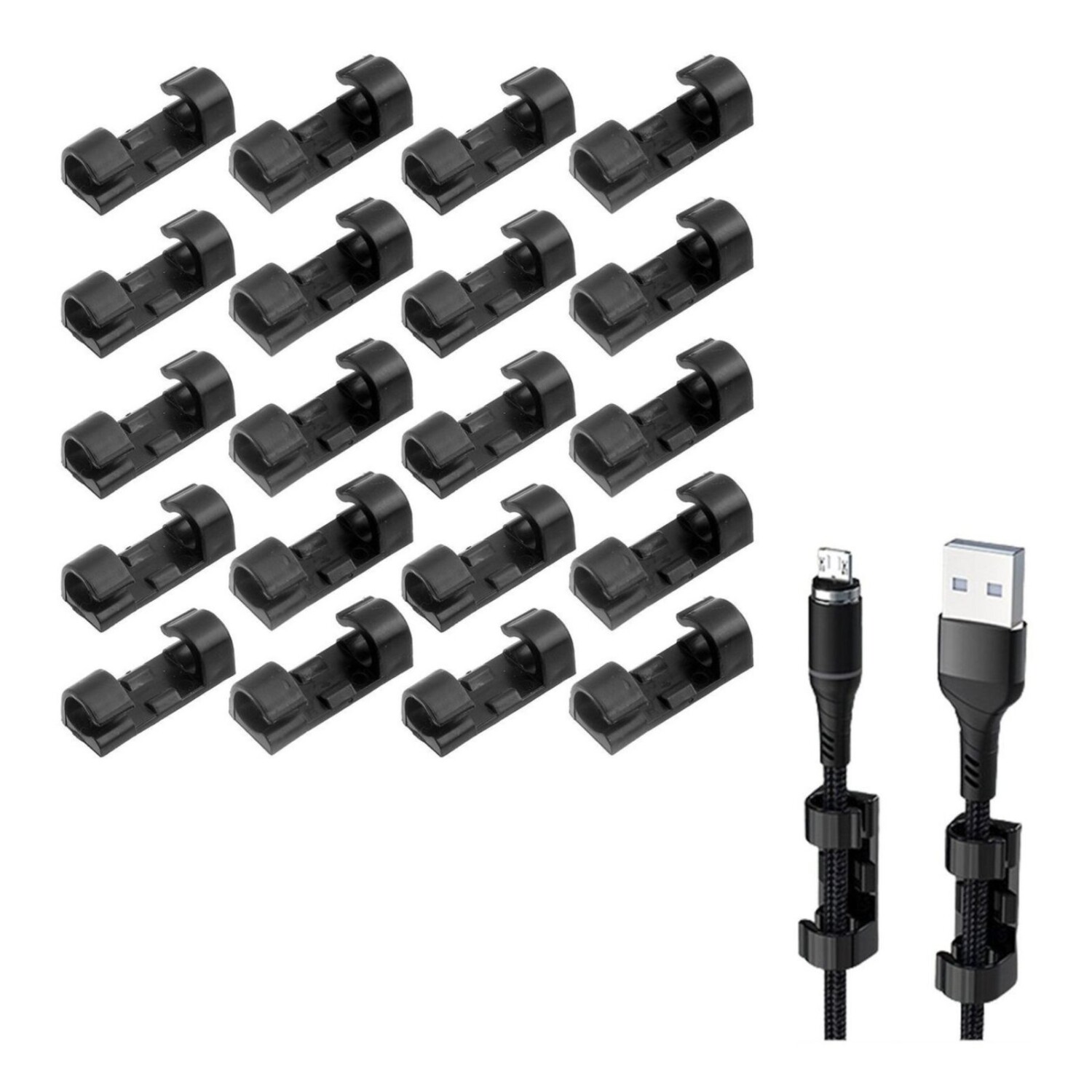 Organizador Cable Guia Facil Clip X60 Unidades Ordenar - Color Variante  Negro — Atrix