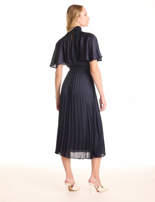 Vestido Noche Midi Plisado MARINO