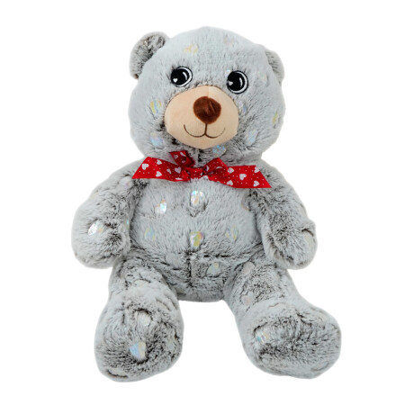 Peluche oso con moña y corazones tornasolados Peluche oso con moña y corazones tornasolados