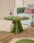 Mesa de centro Wilshire cristal templado glaseado y acero acabado pintado verde mate Ø80cm Mesa de centro Wilshire cristal templado glaseado y acero acabado pintado verde mate Ø80cm