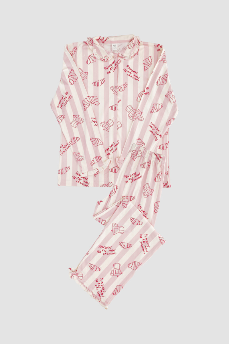 Pijama croissants flannel - Rosado 