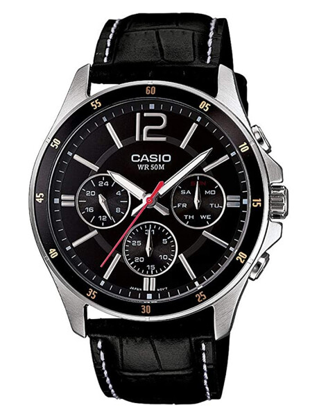 Reloj análogo Casio en acero y cuero Negro