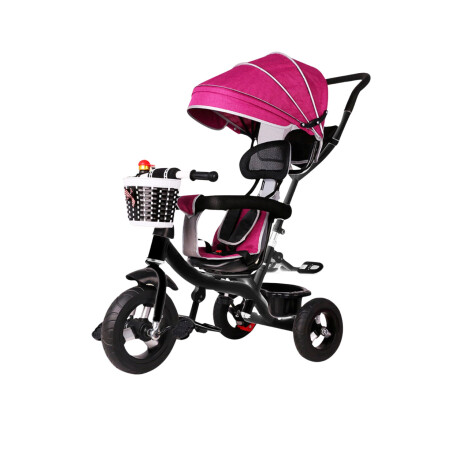 Coche Triciclo a Pedal C/Guía y Capota giratorio 360 - Azul Rojo