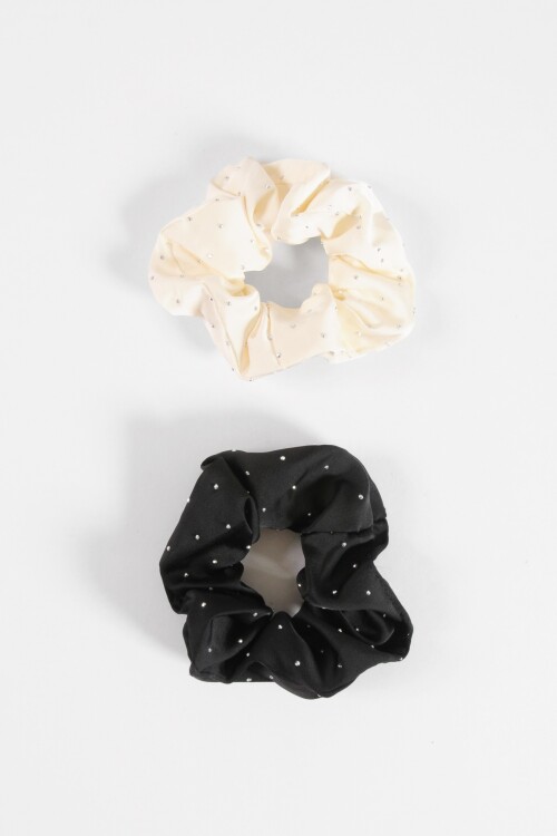 Set de 2 gomitas scrunchies beige y negro multicolor