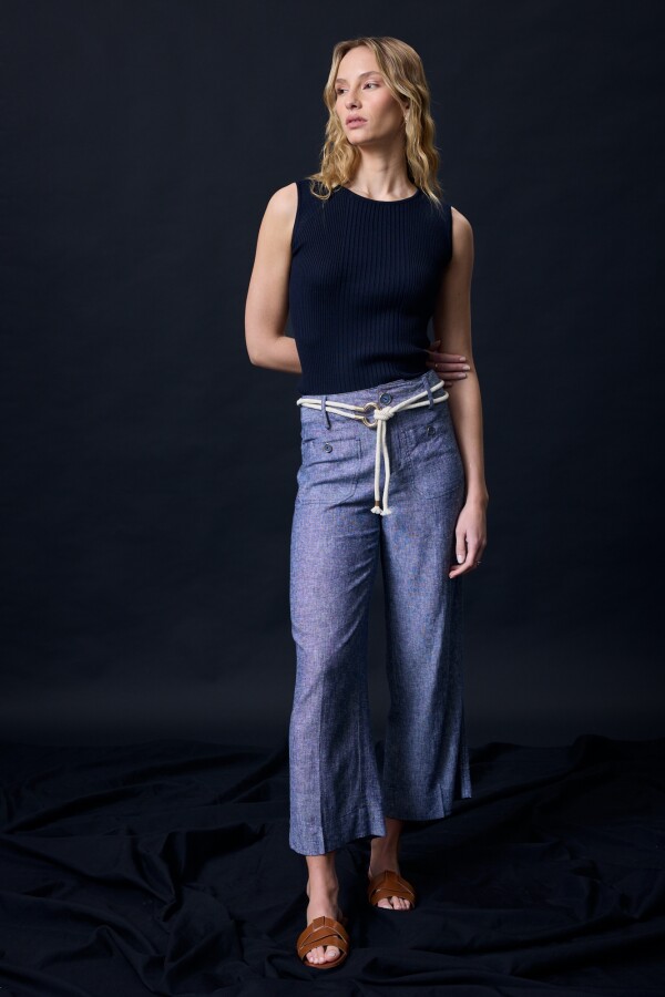 Pantalon Lino Cinto AZUL