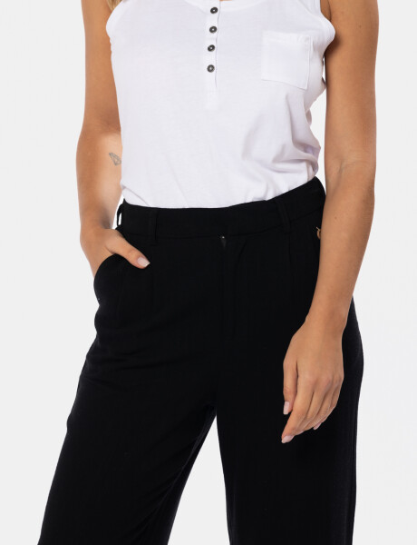 PANTALÓN DE LINO CON MEDIA CINTURA ELASTIZADA Negro
