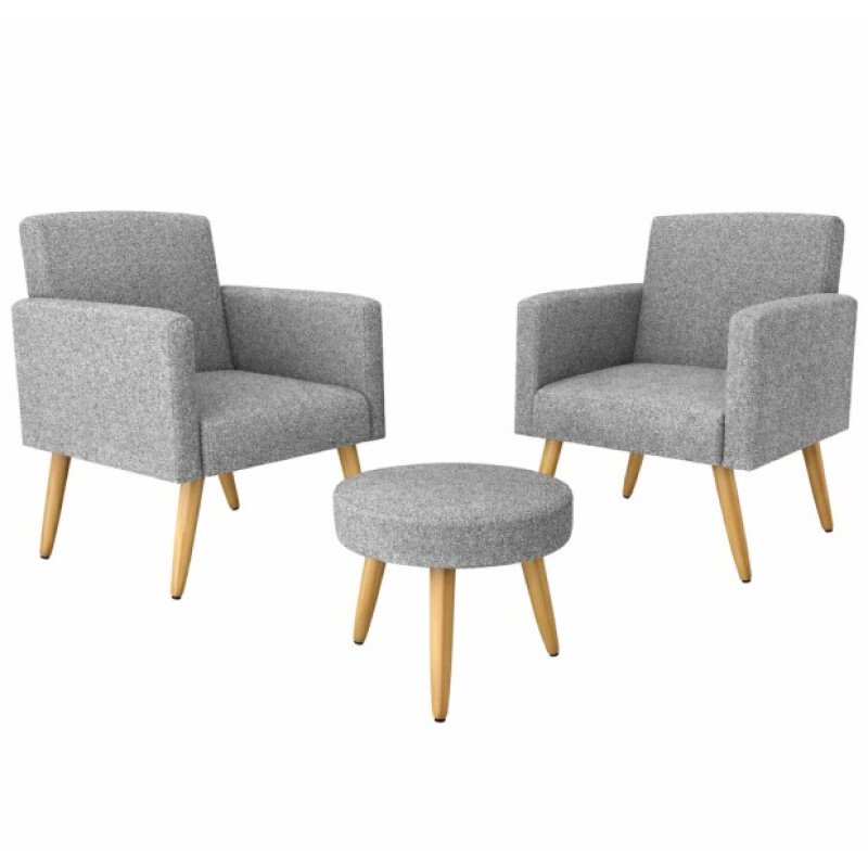 Conjunto Decorativo DALLAS 2 Poltronas + Puff color BOUCLE GRIS CINZA Conjunto Decorativo DALLAS 2 Poltronas + Puff color BOUCLE GRIS CINZA