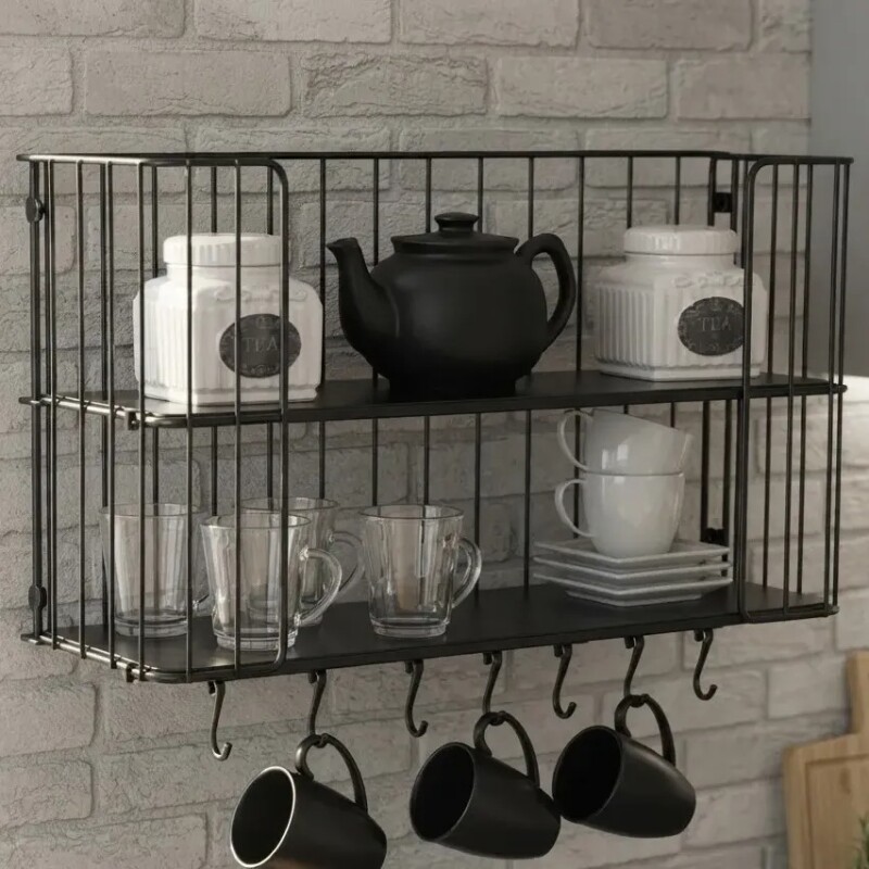 Estantería de pared con ganchos - Negra Estantería de pared con ganchos - Negra