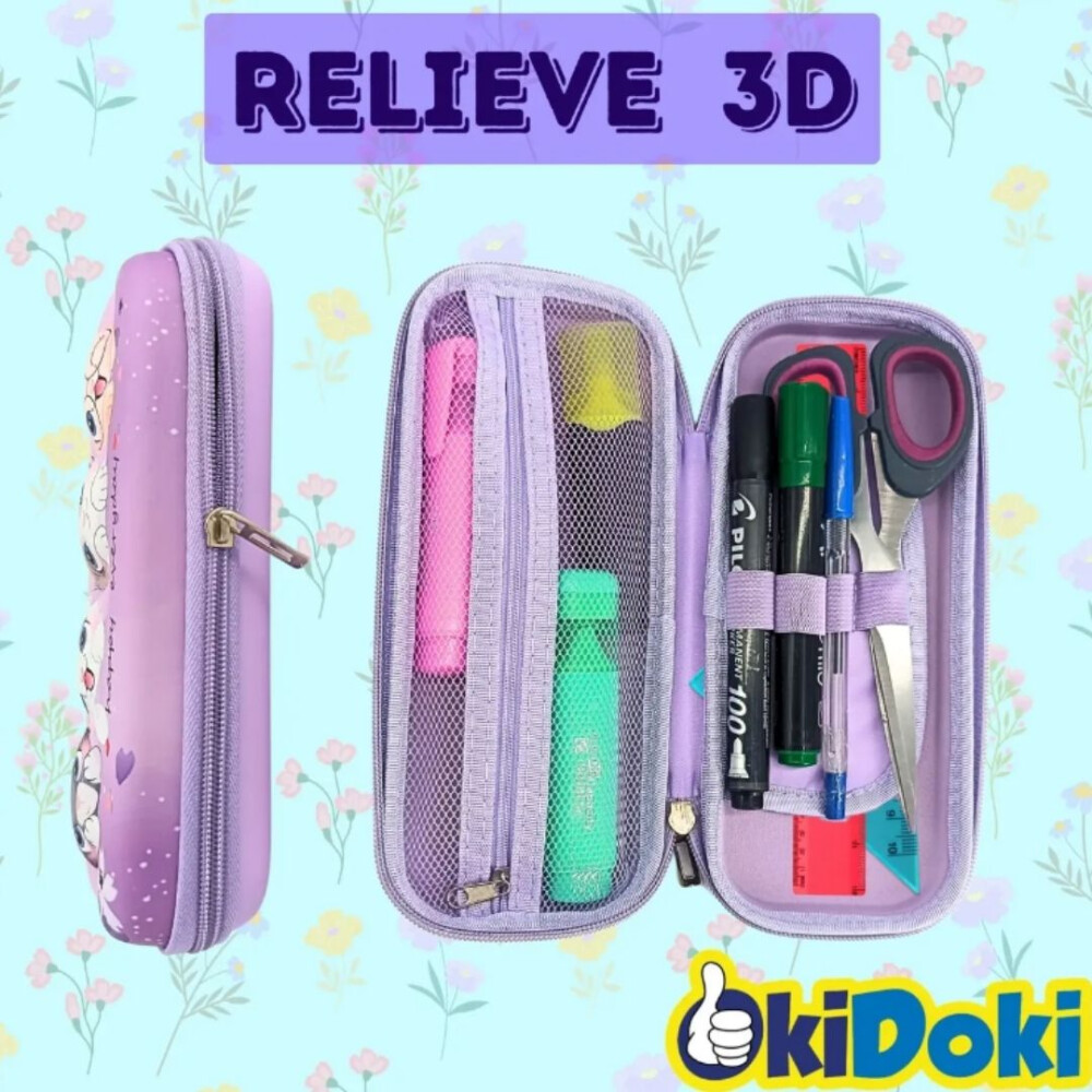 Cartuchera 3d Resistente Estampada 1 Piso Niña Gatito LILA
