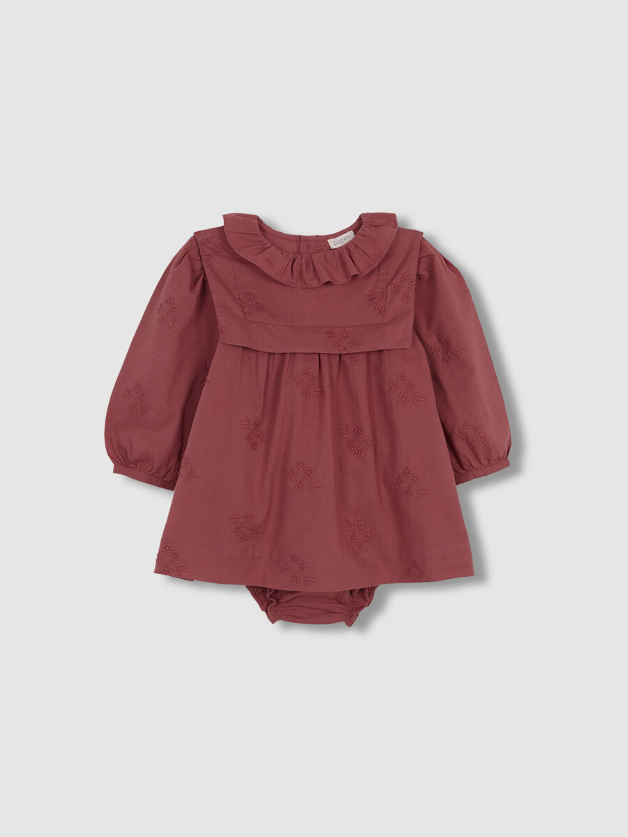 Vestido Tejido Bordado Coral Oscuro